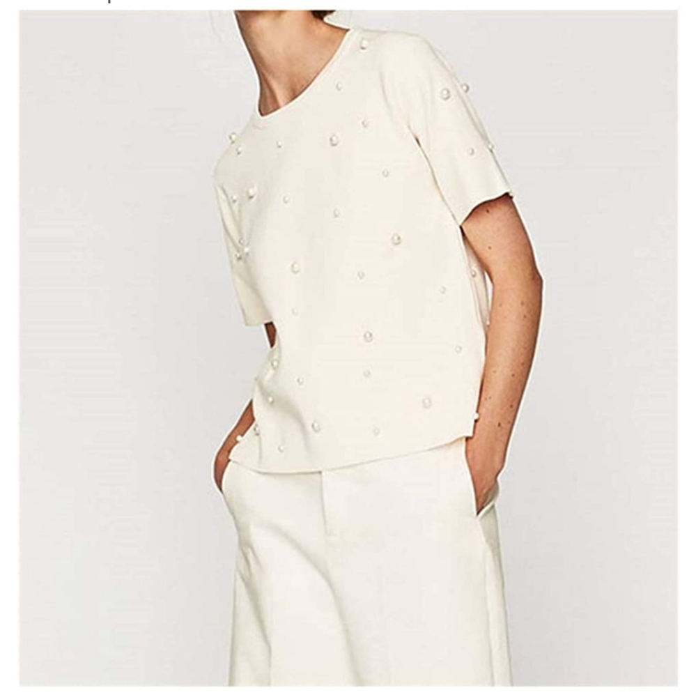 Zara Knit Pearl Studded Top